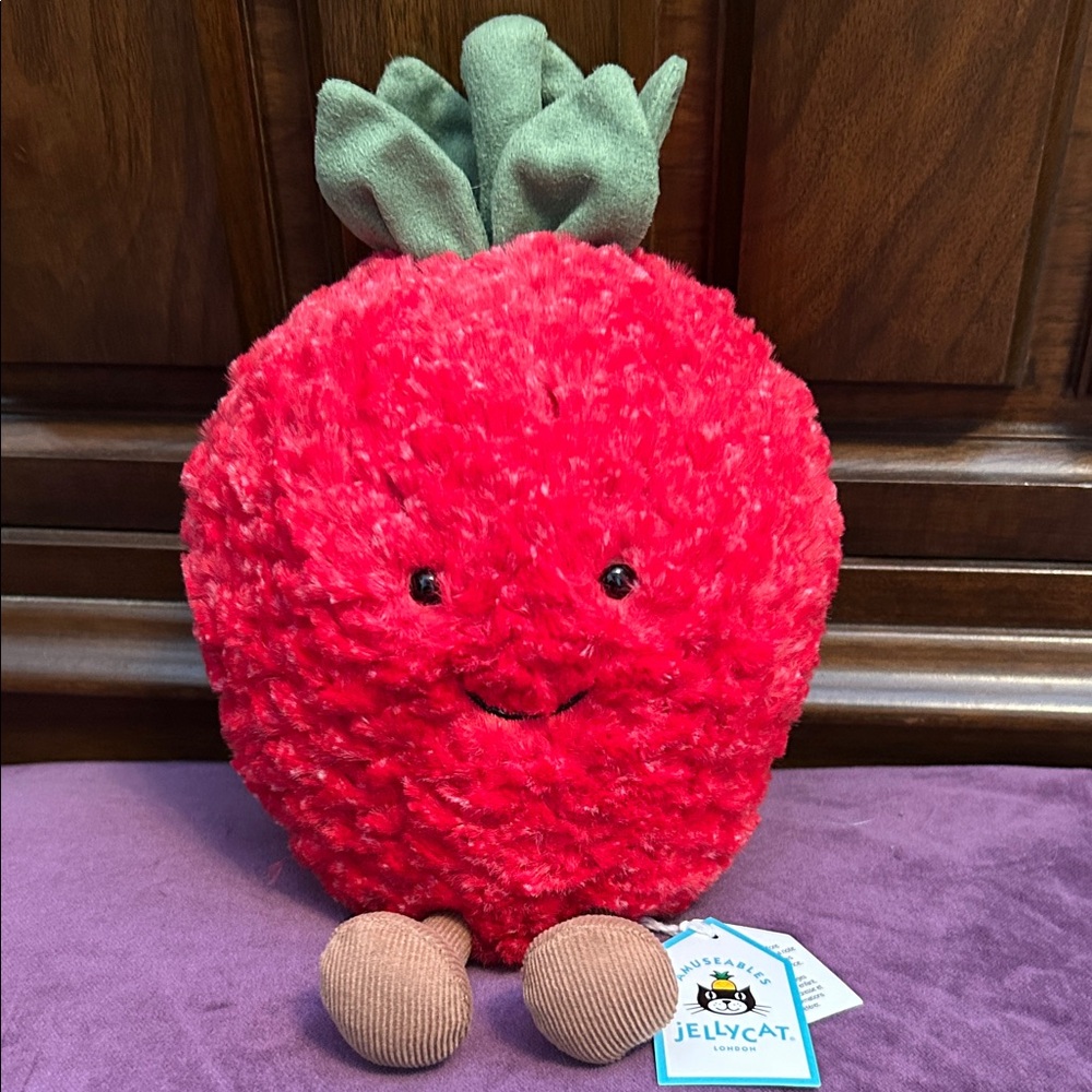 Retired Jellycat Plush Red Strawberry with Green Leaves